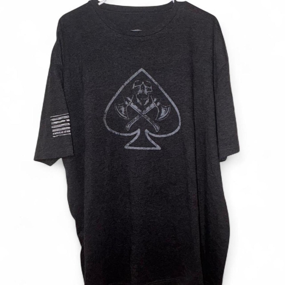 American Spartan Apparel black t-shirt with white spade graphic tee